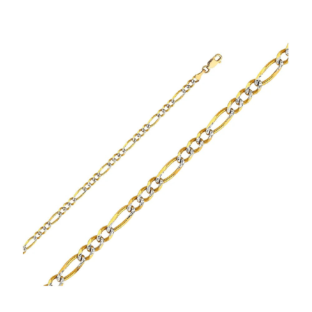 7.5" 4.0mm Figaro 3+1 Designer Bracelet in 14k Yellow & White Gold