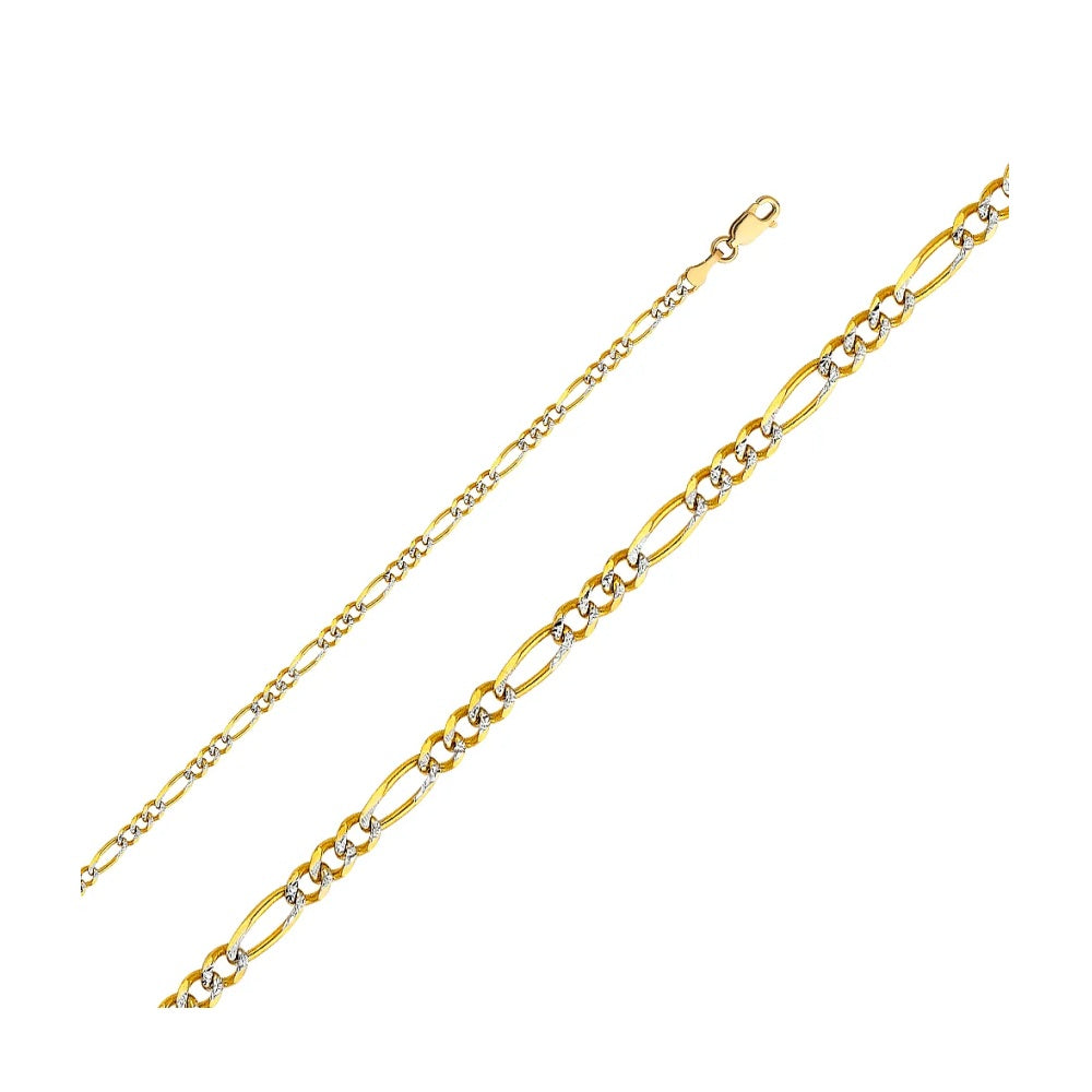 7.0" 3.1mm Figaro 3+1 Designer Bracelet in 14k Yellow & White Gold