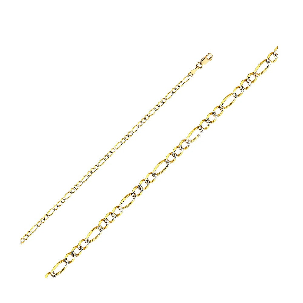 24" 4.0mm Figaro 3+1 Designer Chain in 14k Yellow & White Gold