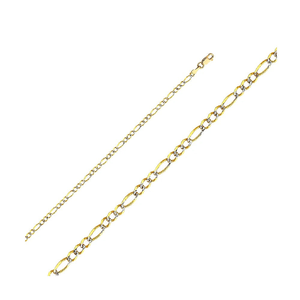7.0" 2.7mm Figaro 3+1 Designer Bracelet in 14k Yellow & White Gold