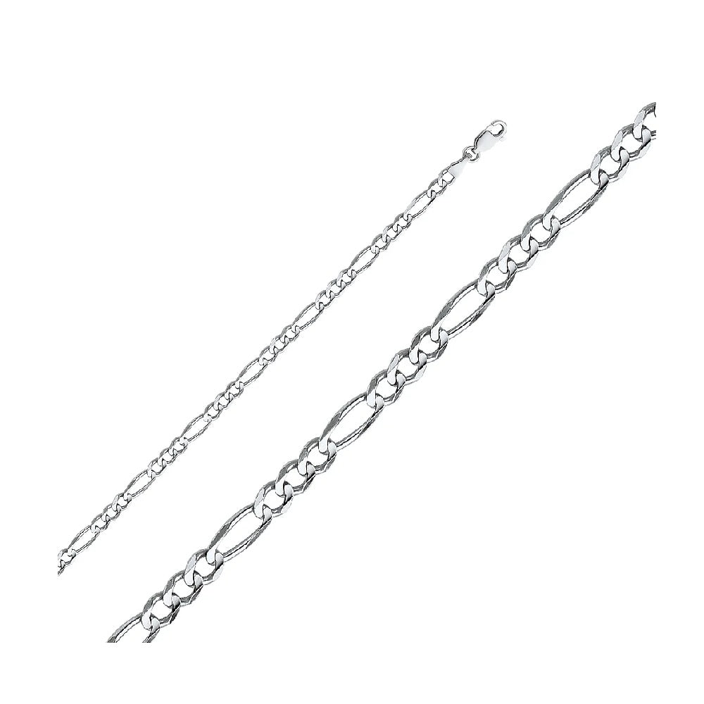 7.5" 4.0mm Figaro 3+1 Concave Bracelet in 14k Yellow or White Gold