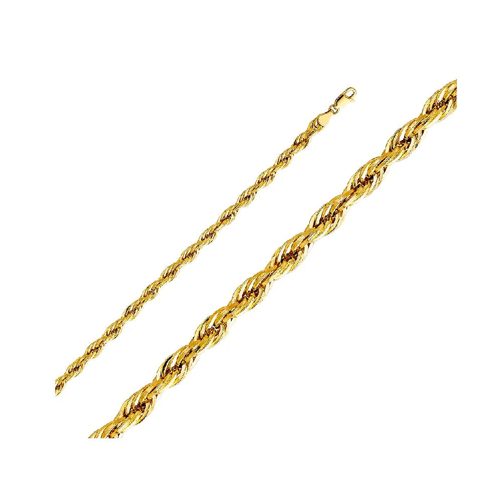 8.5" 5.1 mm Hollow Rope Bracelet in 14k Yellow Gold