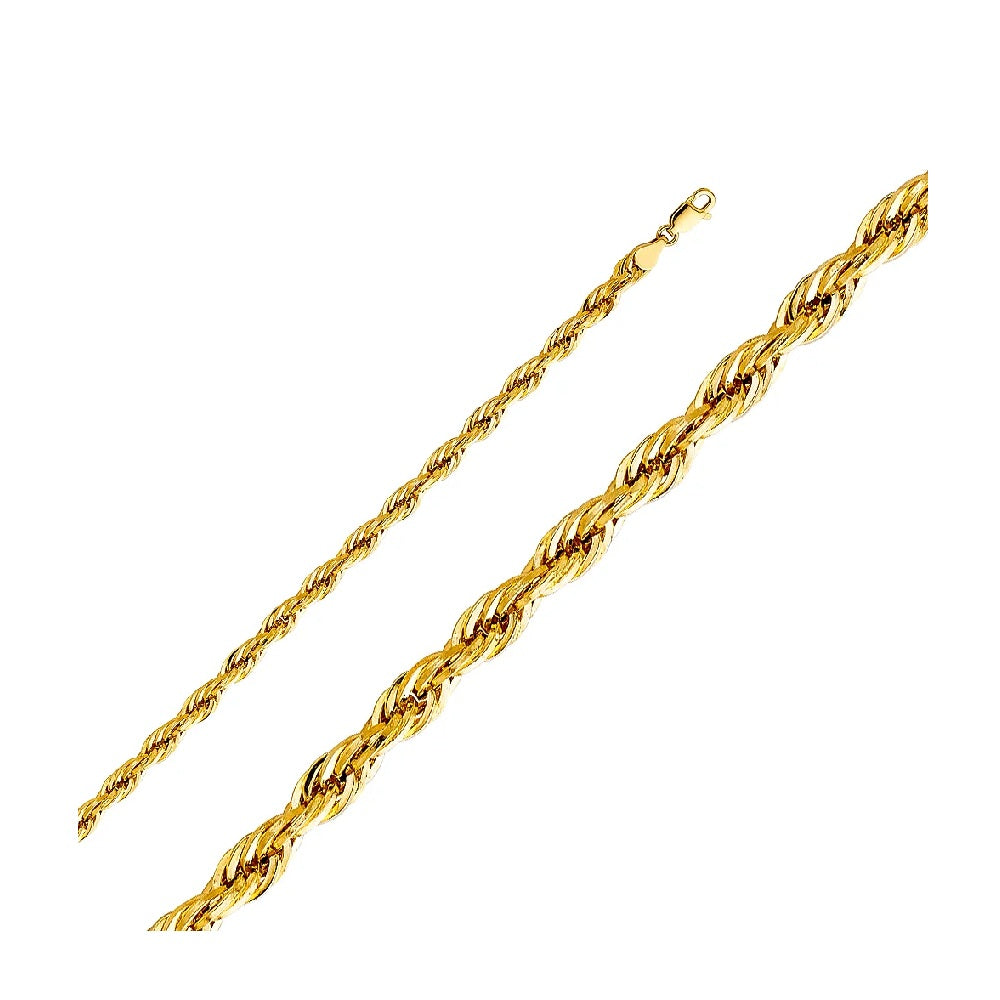 26" 5.0mm Hollow Rope Chain in 14k Yellow Gold
