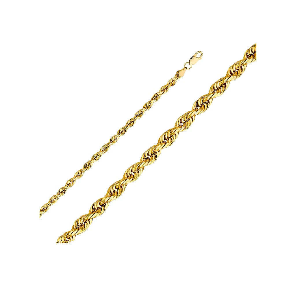 8.5" 4.4mm Solid Rope Bracelet in 14k Yellow Gold