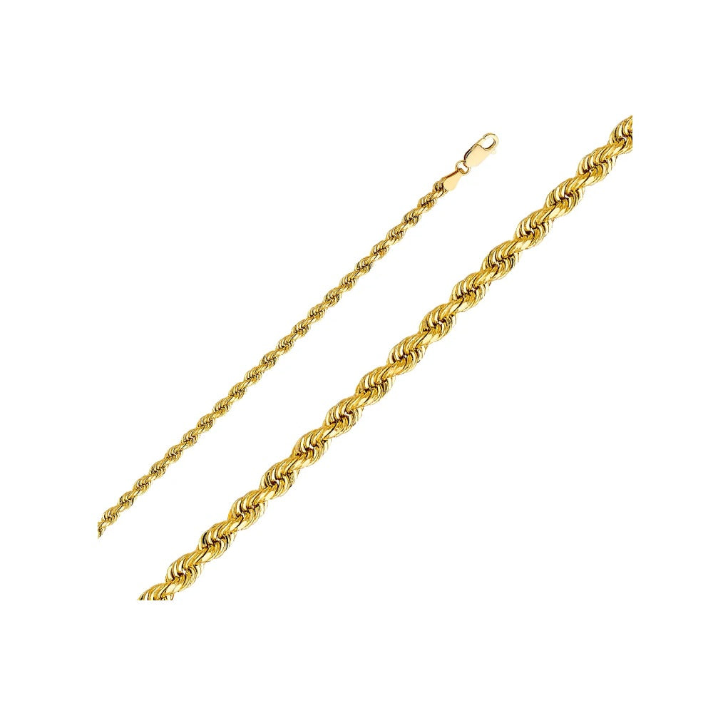 8.0" 3.9 mm Solid Rope Bracelet in 14K Yellow Gold