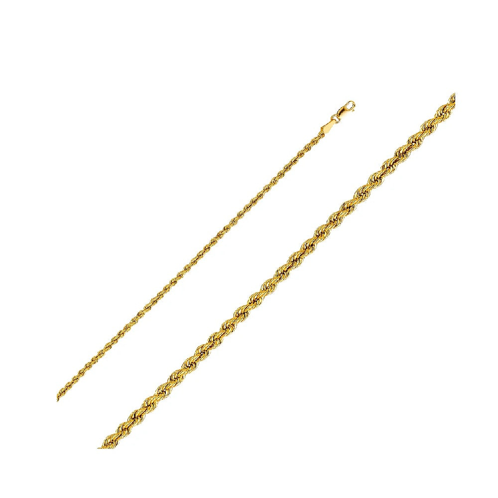 16" 2.5mm Hollow Rope Chain in 14k Yellow Gold