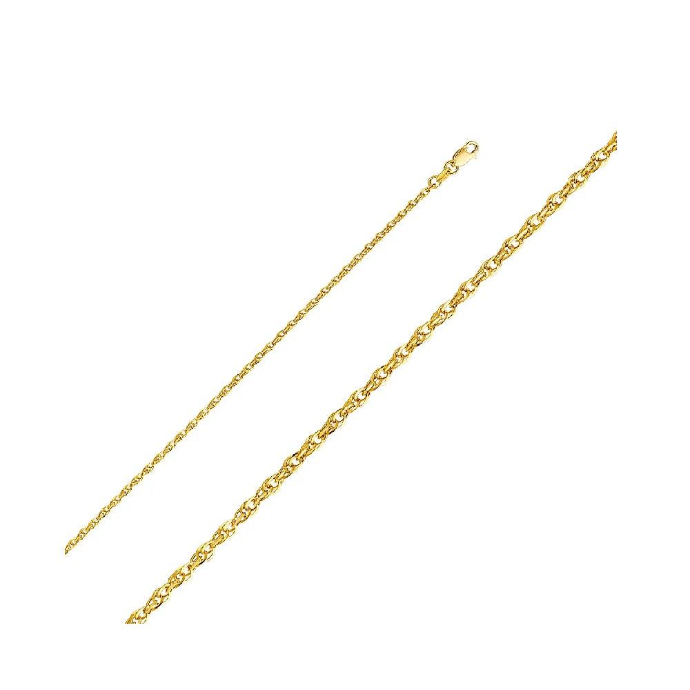 18" 2.2mm Double Link Hollow Rope Chain in 14k Yellow Gold