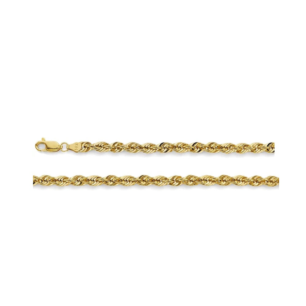 26" 4.3mm French Hollow Rope Chain in 14k Yellow Gold