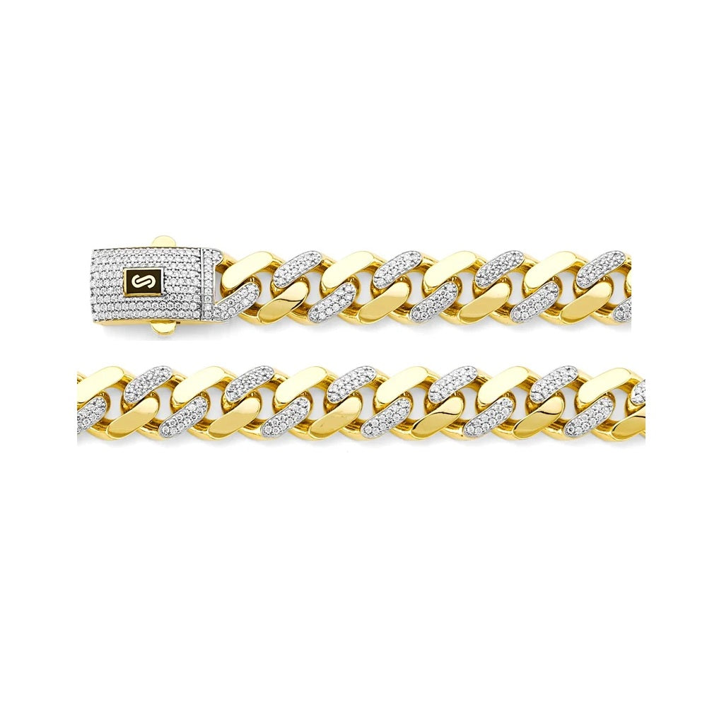 8.5" 11.5mm Miami Cuban Link Bracelet with Lab Diamonds in 14k Yellow Gold