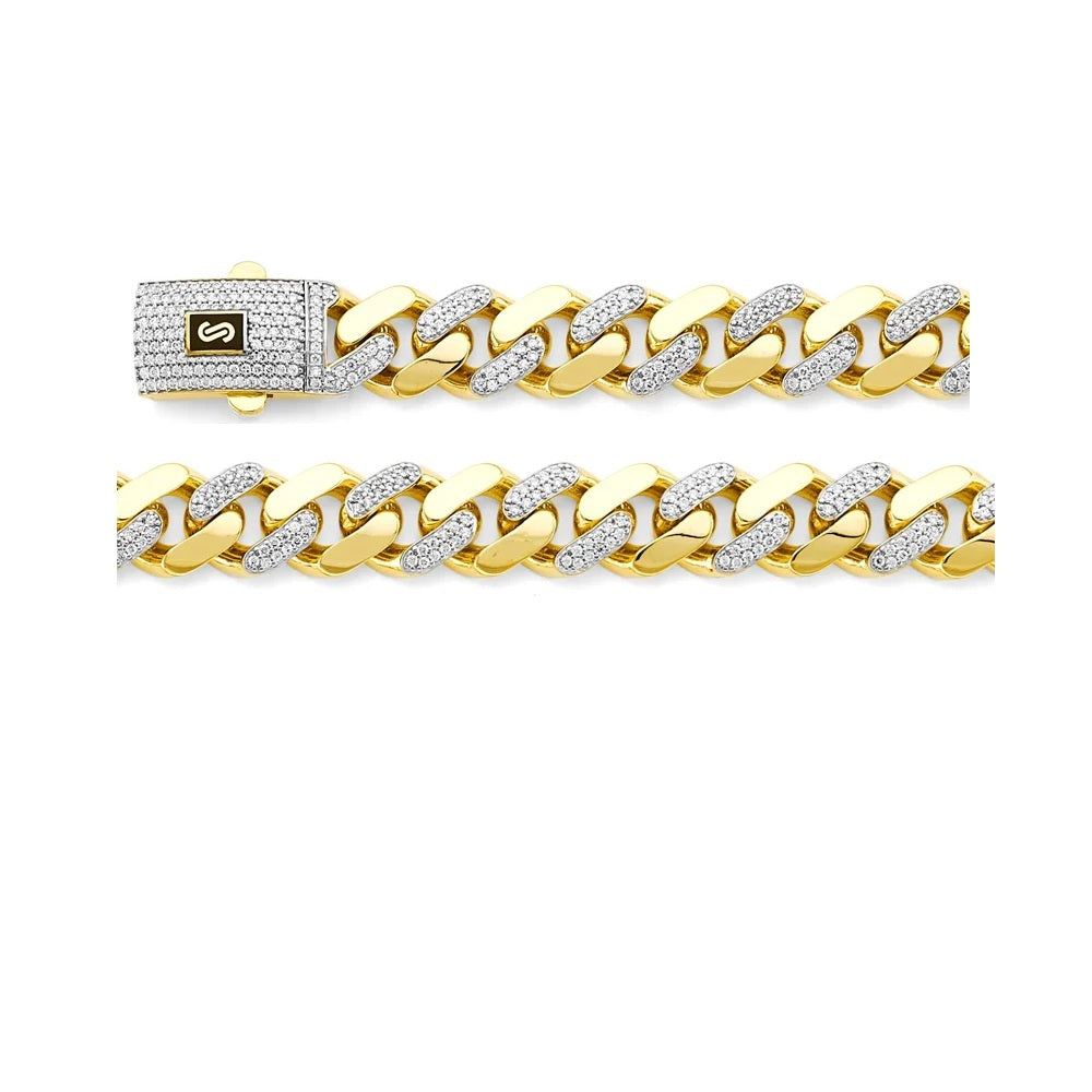 8.5" 9.5mm Miami Cuban Link Bracelet with Lab Diamonds in 14k Yellow Gold