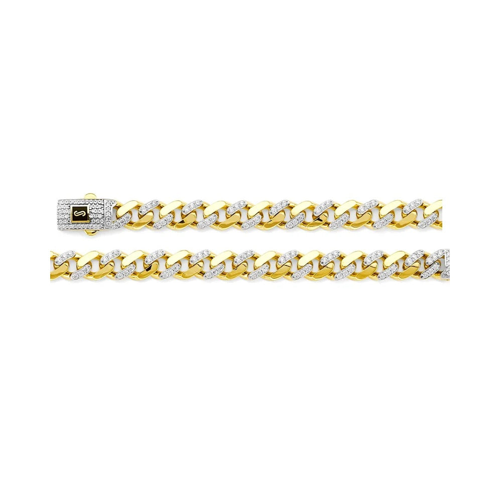 8.0" 8.0mm Miami Cuban Link Bracelet with Lab Diamond in 14k Yellow Gold