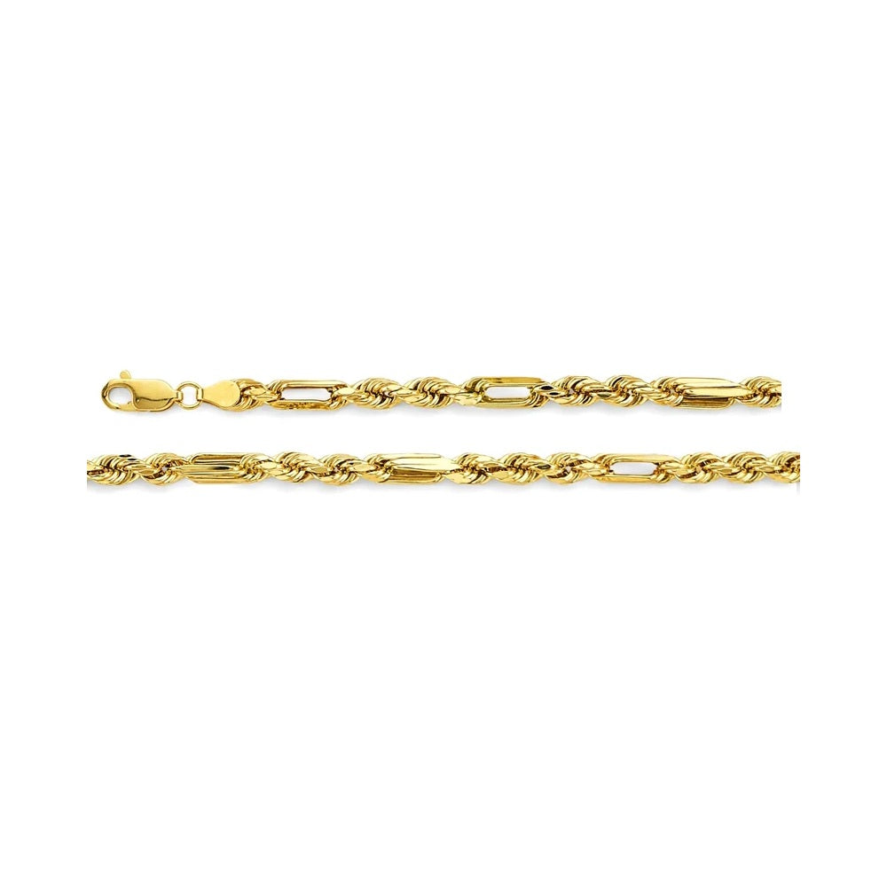 26" 5.0mm Hollow Figaro Rope Chain in 14k Yellow Gold