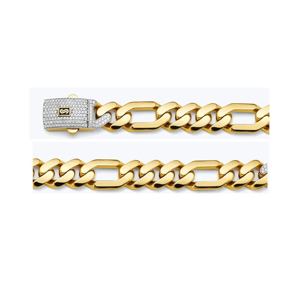 8.5" 11.5mm Monaco Figaro 3+1 Bracelet with Lab Diamonds in 14k Yellow Gold