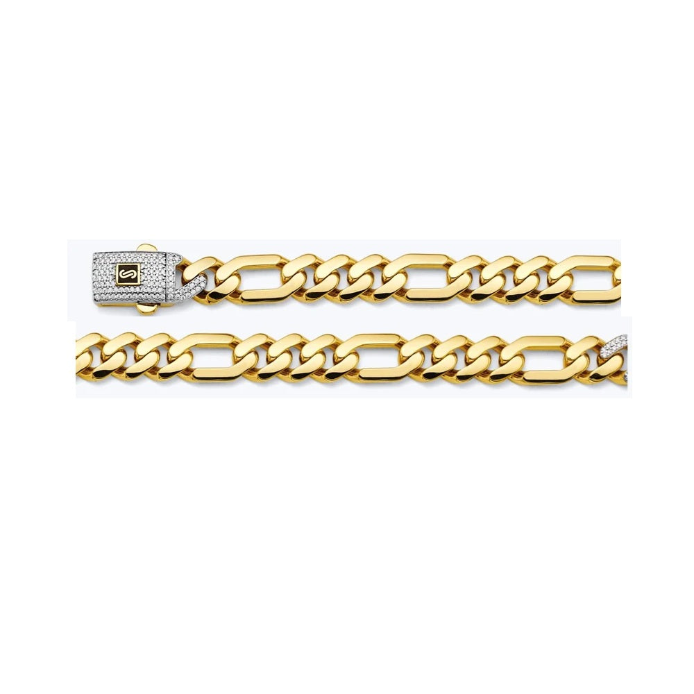 8.0" 8.0mm Monaco Figaro 3+1 Bracelet with Lab Diamonds Lock in 14k Yellow Gold
