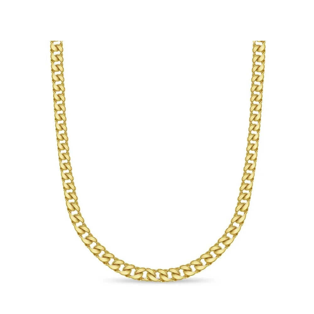 26" 10.9mm Hollow Beveled Curb Chain in 14k Yellow Gold