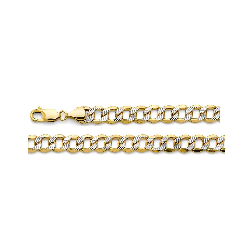 26" 8.9mm Hollow Beveled Curb Link Necklace in 14k Yellow & White Gold