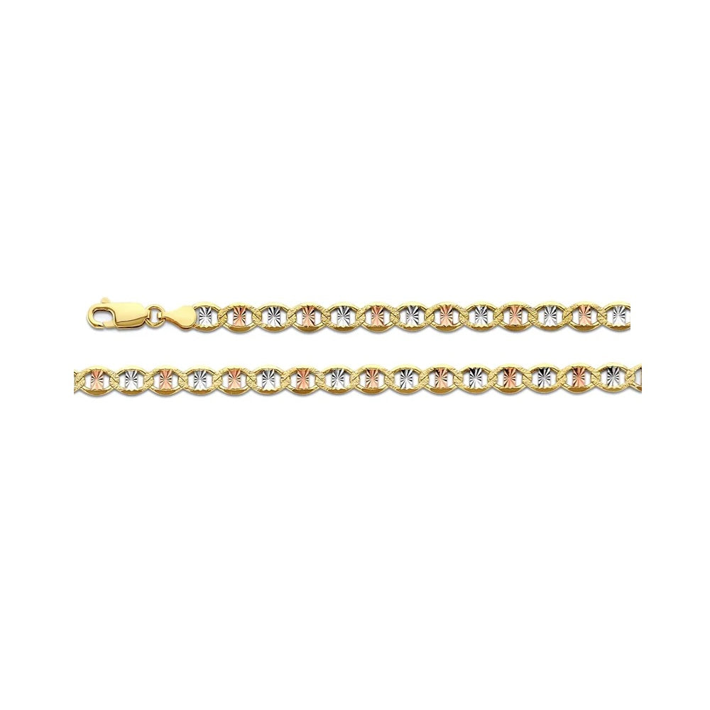 7.5" 5.4mm Flat Mariner Star Bracelet in 14k Yellow, Rose & White Gold