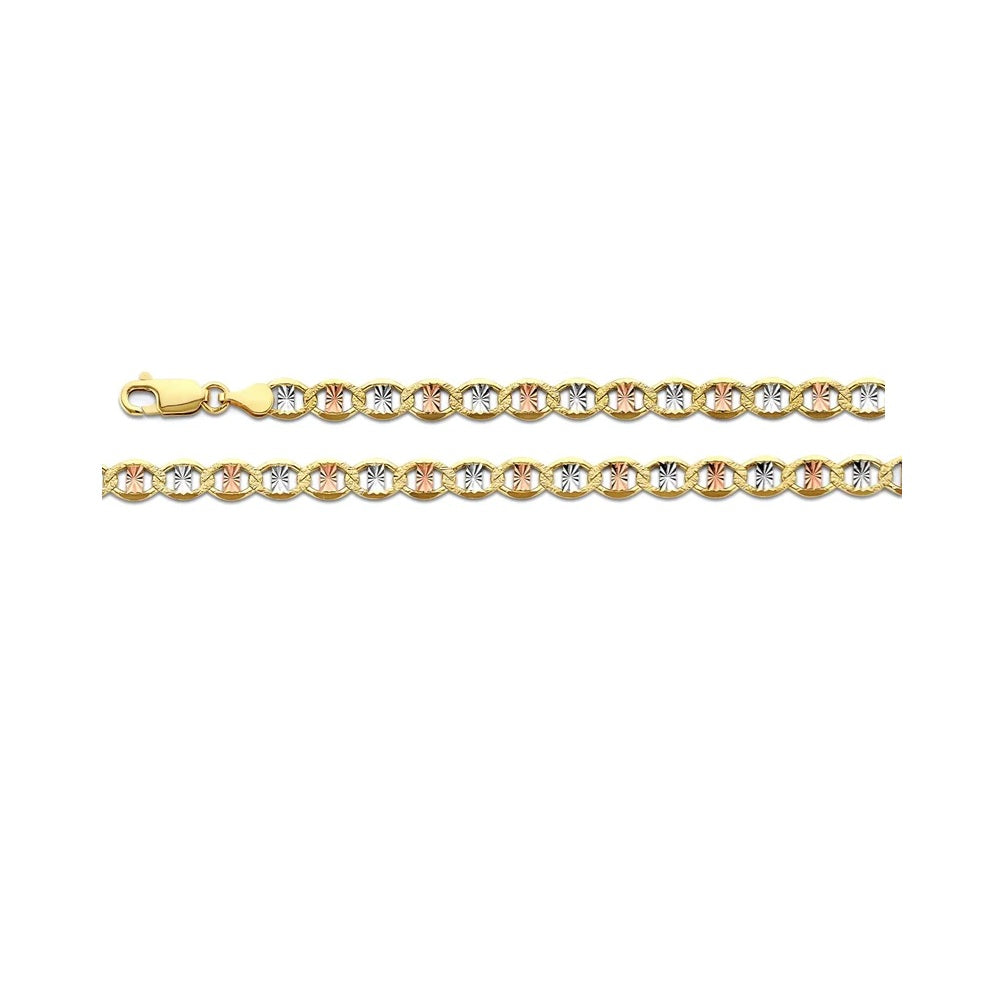7.5" 4.3mm Flat Mariner Star Bracelet in 14k Yellow, Rose & White Gold