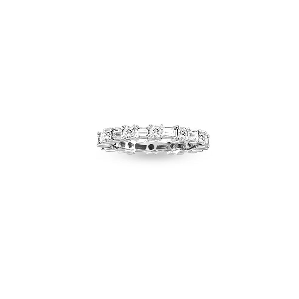 1.50 ct. Natural Round & Baguette Diamonds Eternity Band in 14k White Gold