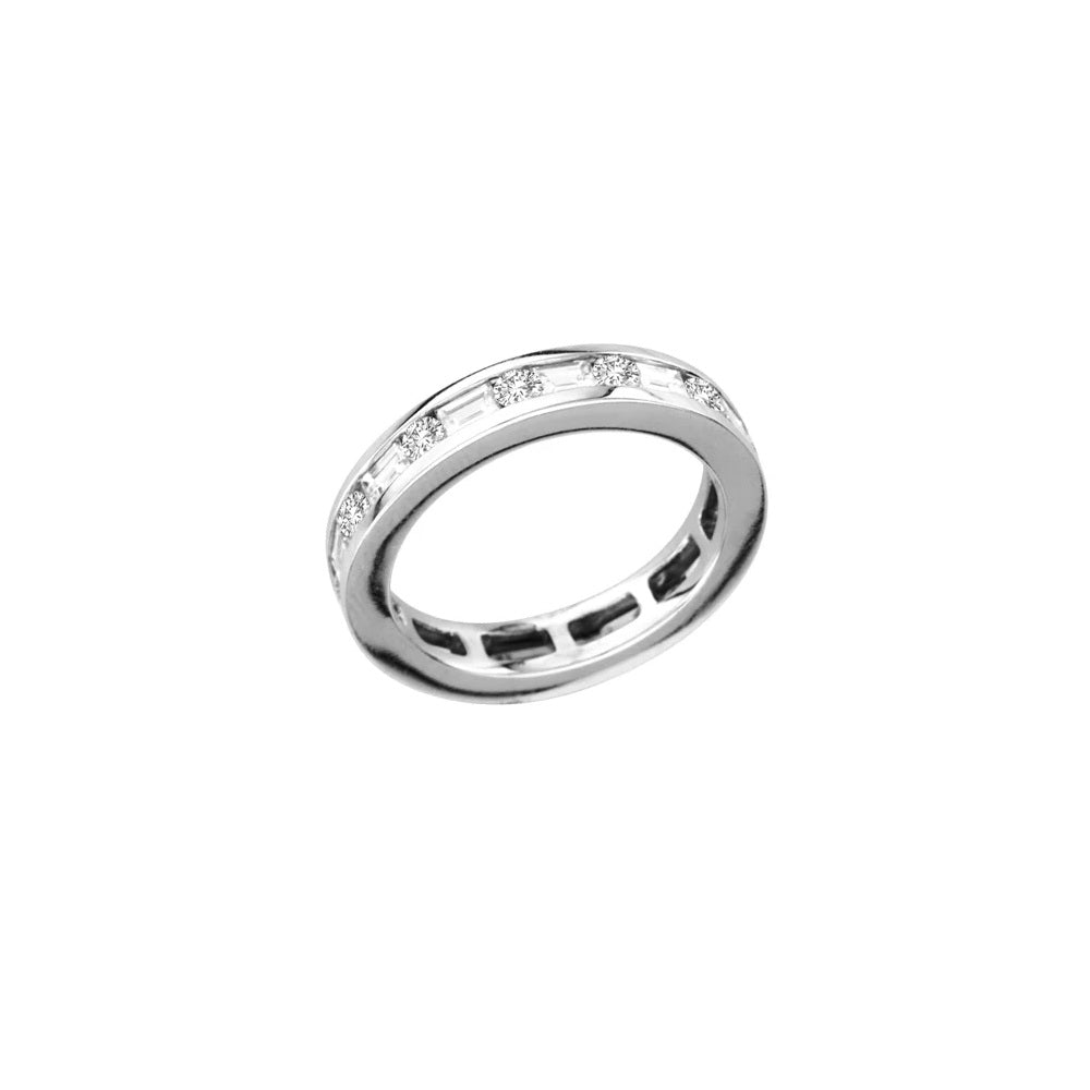 1.75 ct. Natural Round & Baguette Diamonds Eternity Band in 14k White Gold
