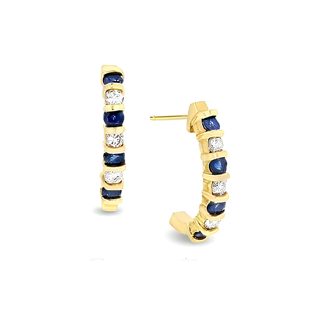 0.91 ct. Natural Blue Sapphires & Diamonds Earrings in 14k Yellow Gold