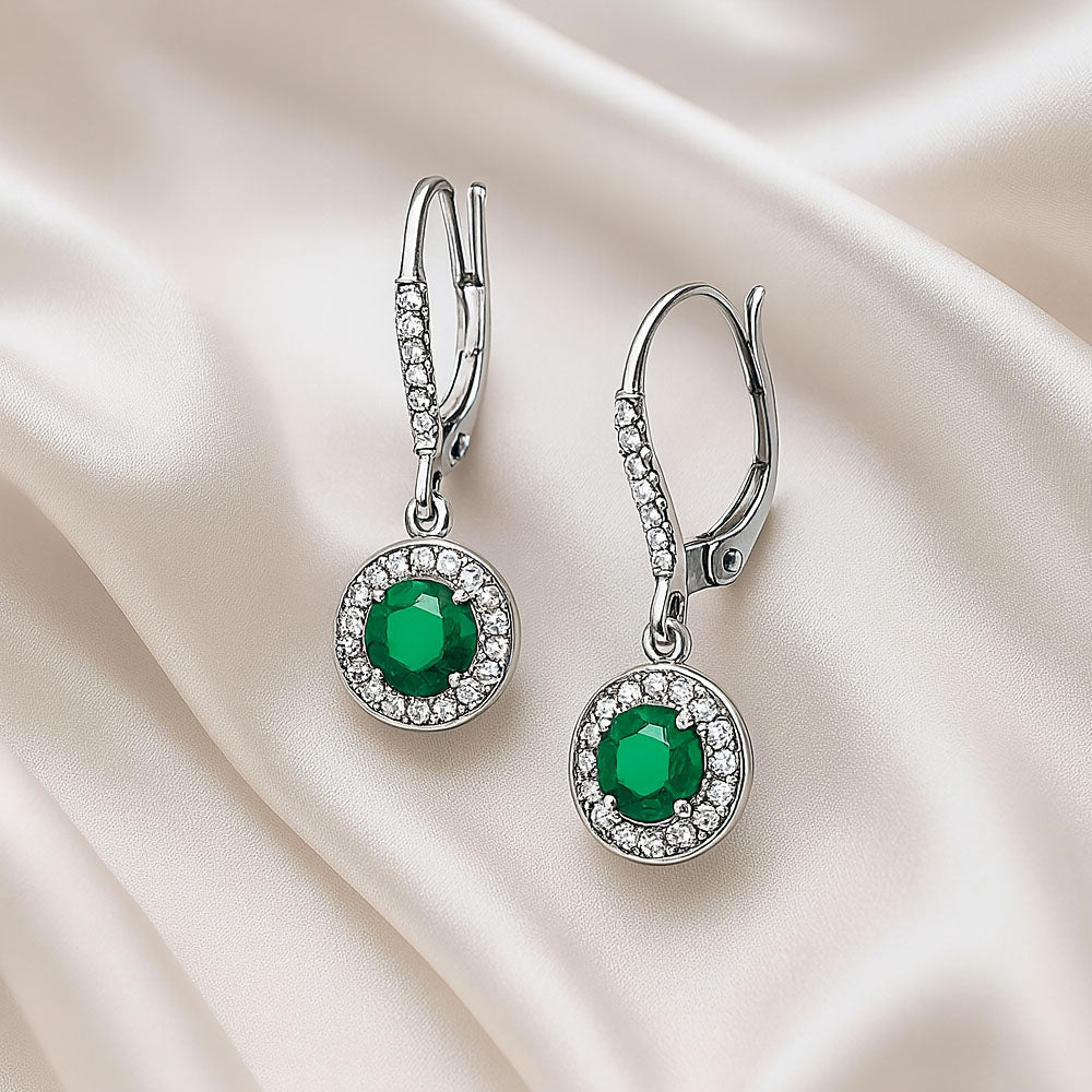 1.52 ct. Natural Emerald & Diamond Drop Earrings in 14k White Gold