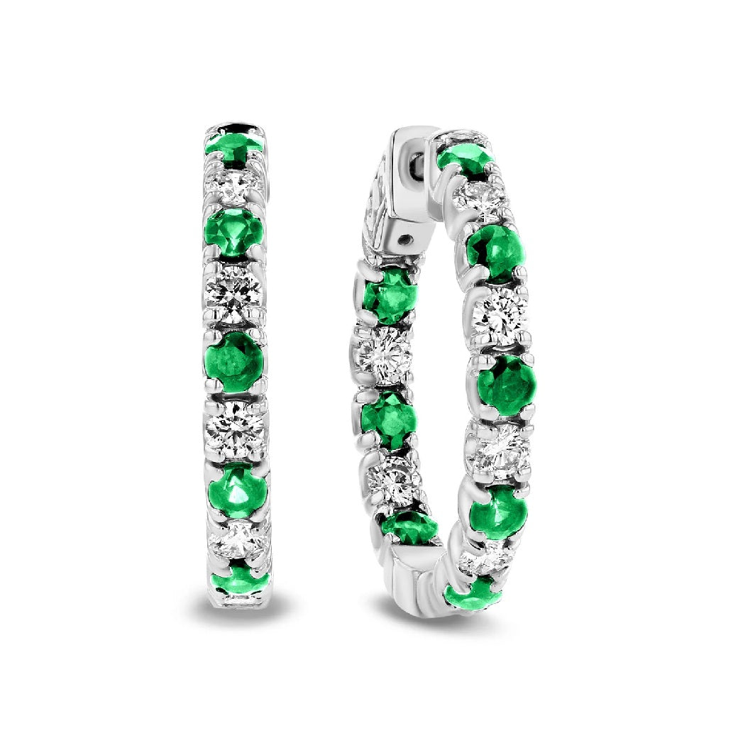 3.58 ct. Natura Diamonds & Emerald Hoop Earrings in 14k White Gold