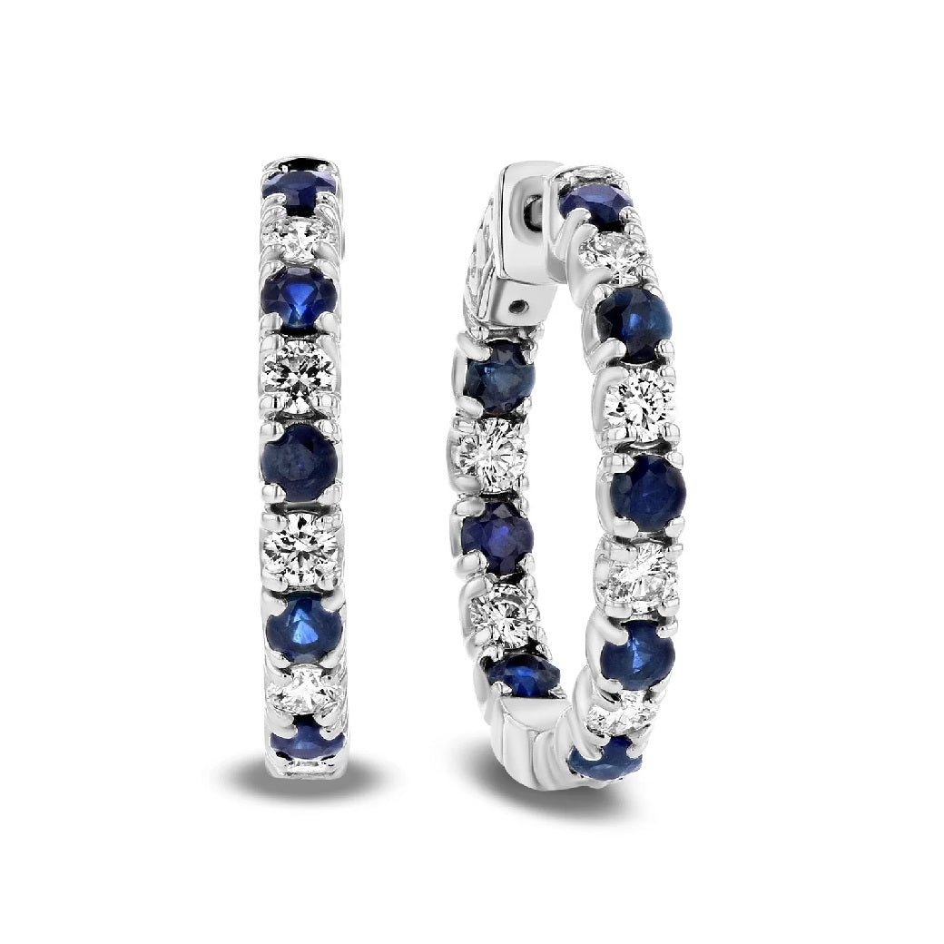 3.58 ct. Natural Diamond & Sapphire Hoop Earrings in 14k White Gold