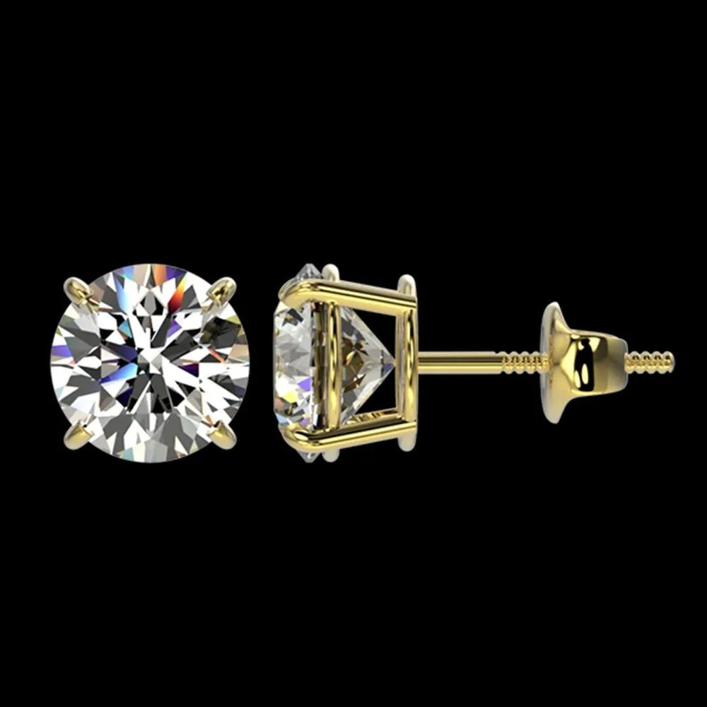 2.11 ct. Natural Round Diamond Screw Back Earrings in 10k Yellow Gold