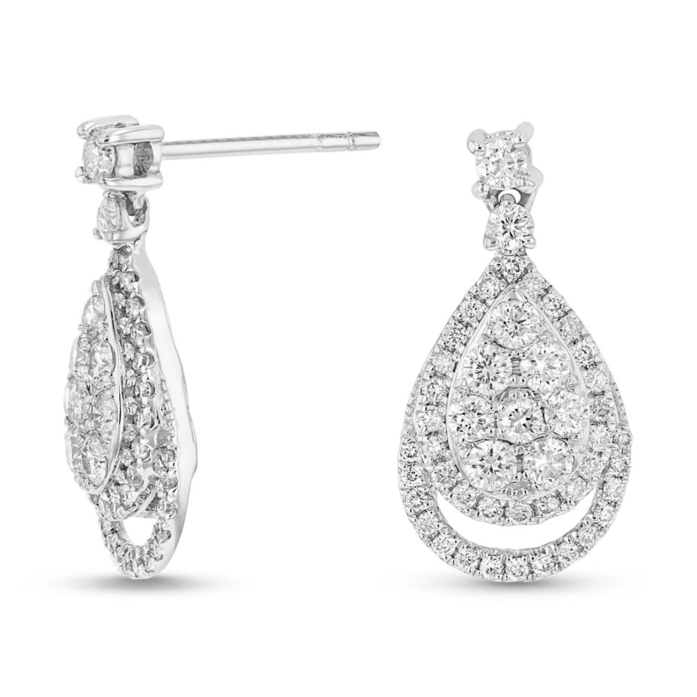 1.29 ct. Natural Round Diamonds Drop Earrings in 18k White Gold