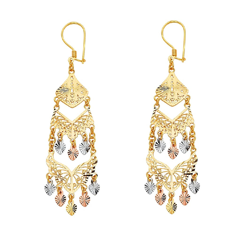 2 Tier Fancy Chandelier Hanging Earrings in 14k Yellow, White & Rose Gold