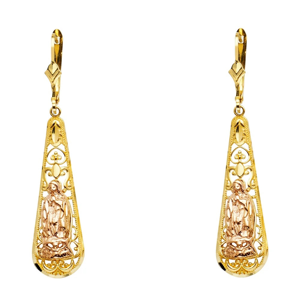 Guadalupe Tear Drop Dangle Earrings in 14k Yellow & White Gold