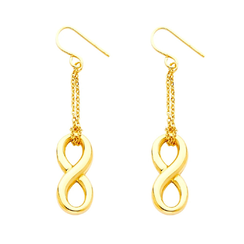 Hollow Infinity Hanging Earrings in 14k Yellow Gold