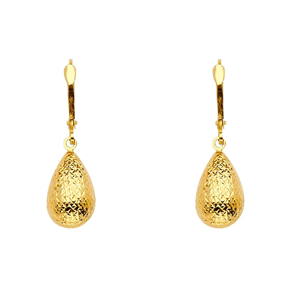 Puffed Tear Drop Earrings in 14k Yellow Gold