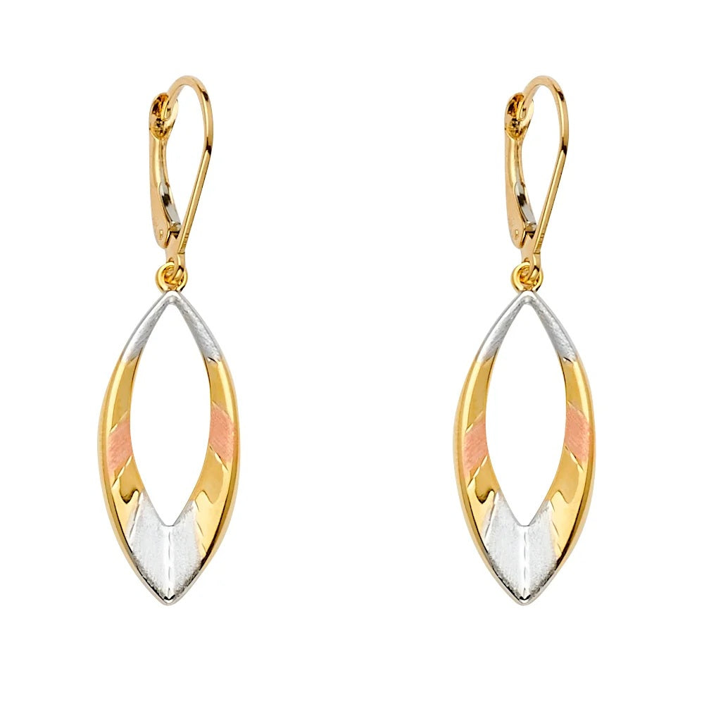 Oval Dangling Earrings in 14k Yellow, White & Rose Gold