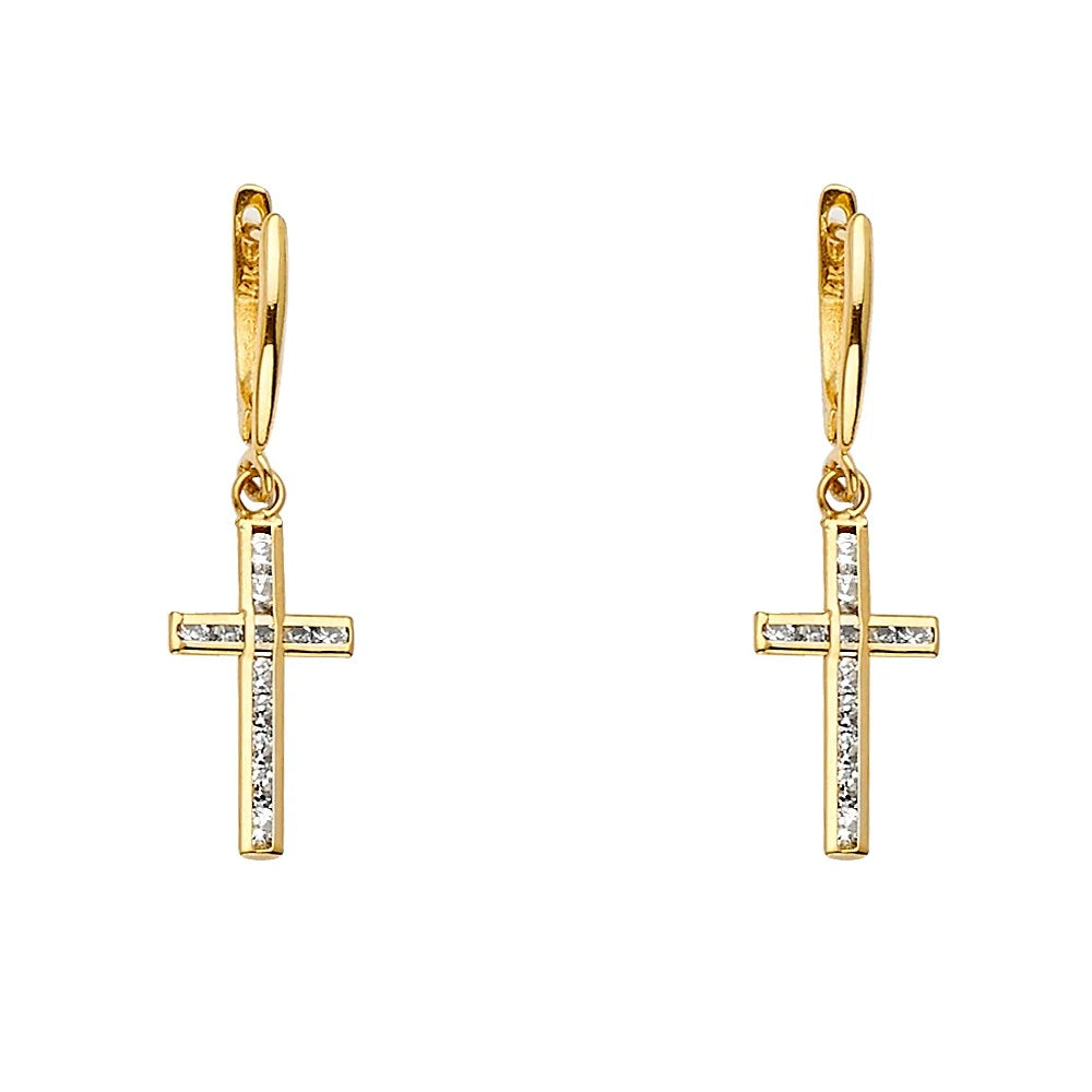 0.50 ct. Lab Grown Diamonds Channel Set Cross Dangle Earring in 14k Yellow Gold