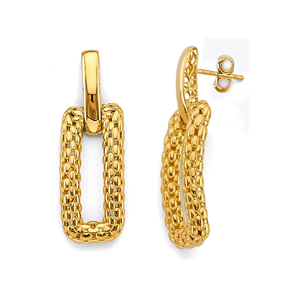 Hollow Mesh Rectangular Design Earrings in 14k Yellow Gold