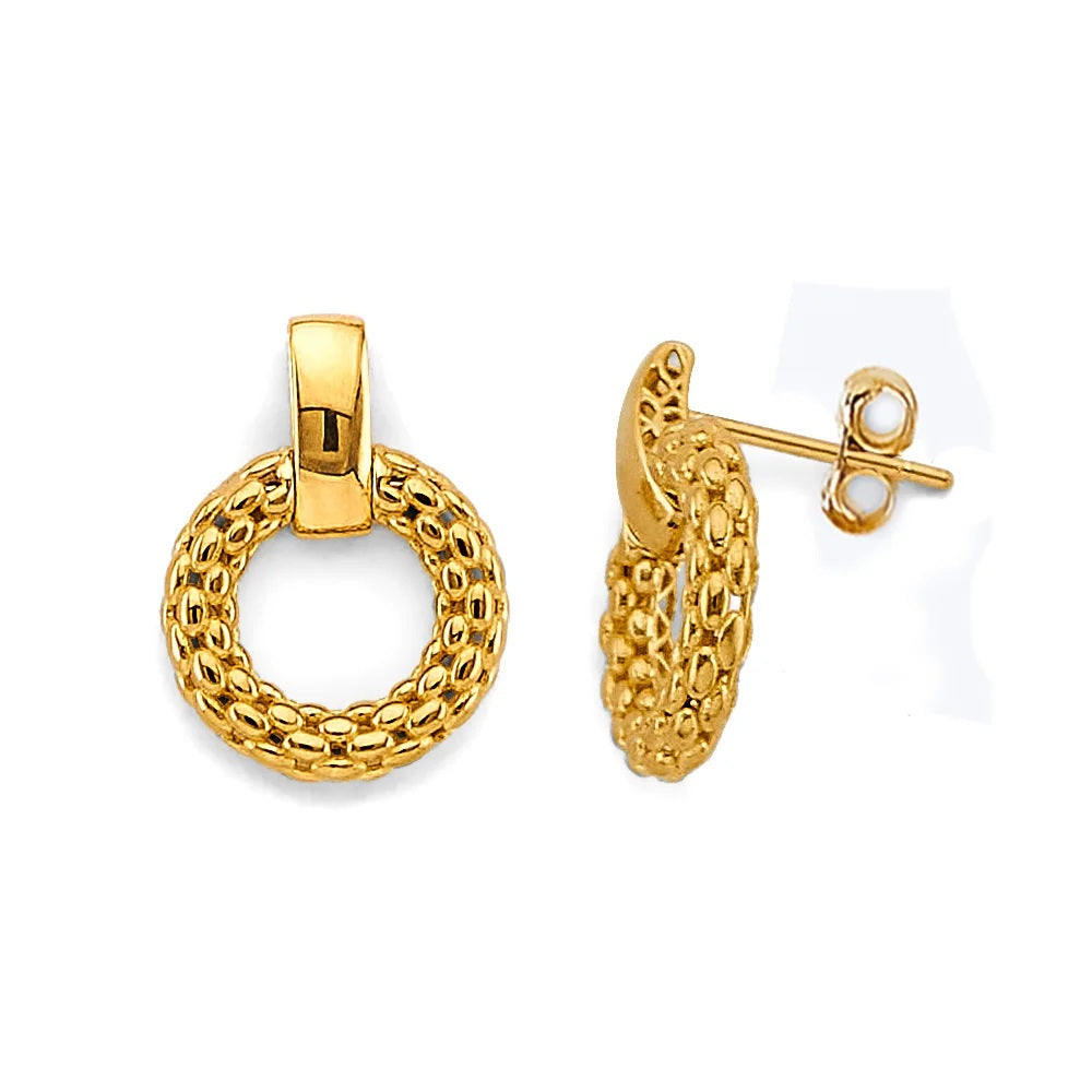 Hollow Mesh Circle Design Earring in 14k Yellow Gold