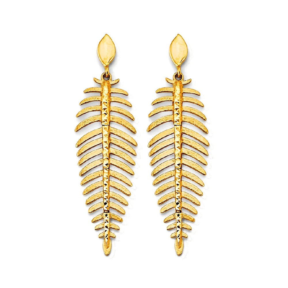 Fancy Leaf Drop Earrings in 14k Yellow Gold