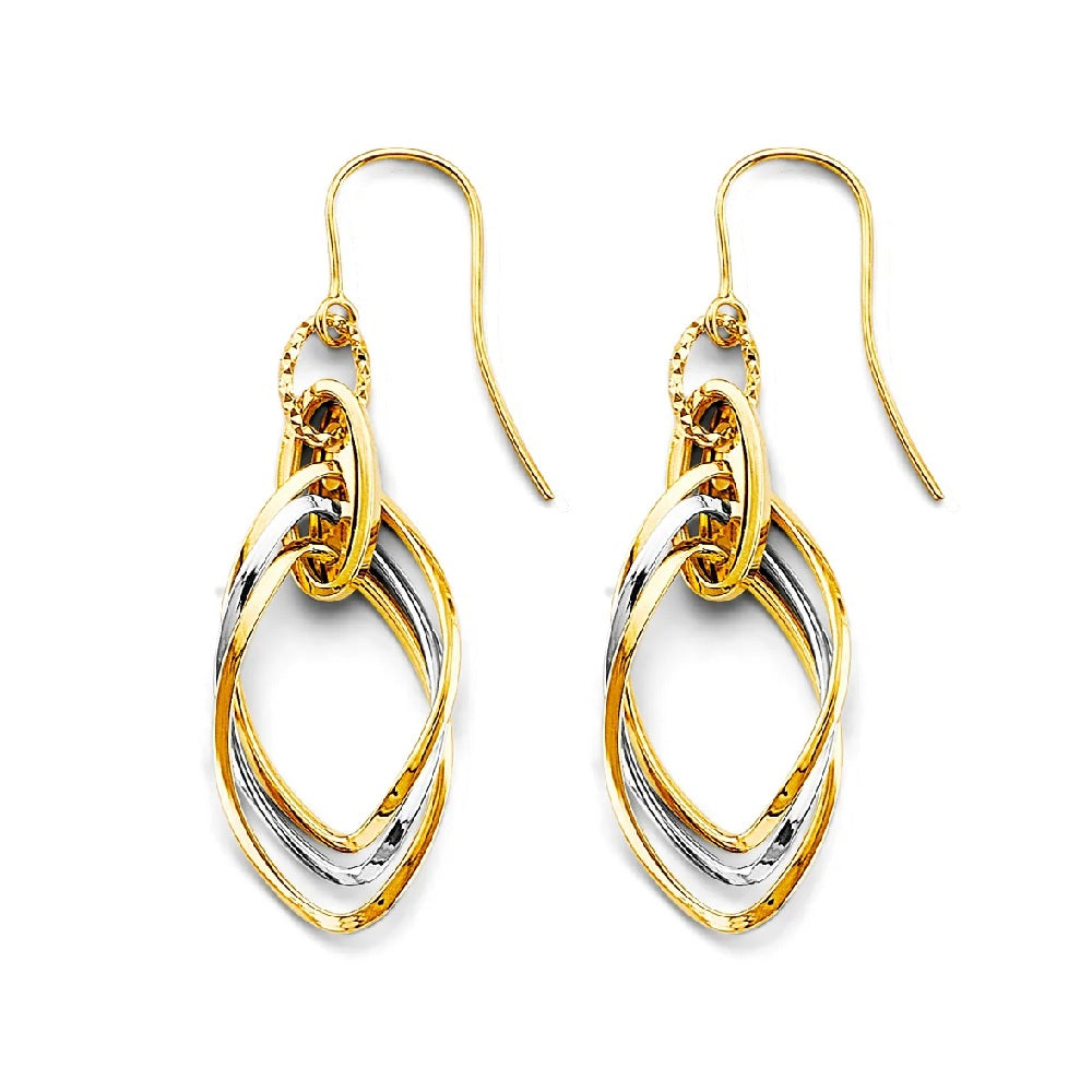 Hanging Hollow Tube Earrings in 14k Yellow & White Gold