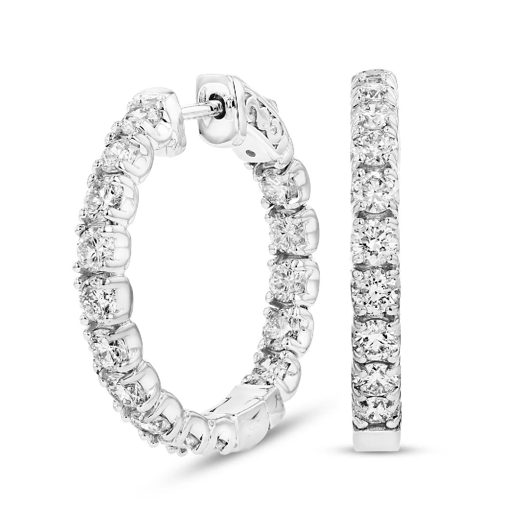 3.00 ct. Natural Round Diamonds Inside-Out Hoop Earrings in 14k White Gold