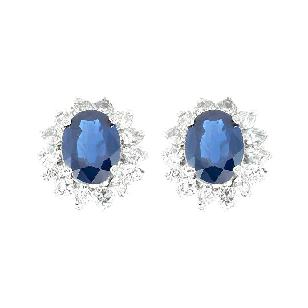 3.70 ct. Natural Blue Sapphires &  Diamonds Halo Earrings in 14k White Gold