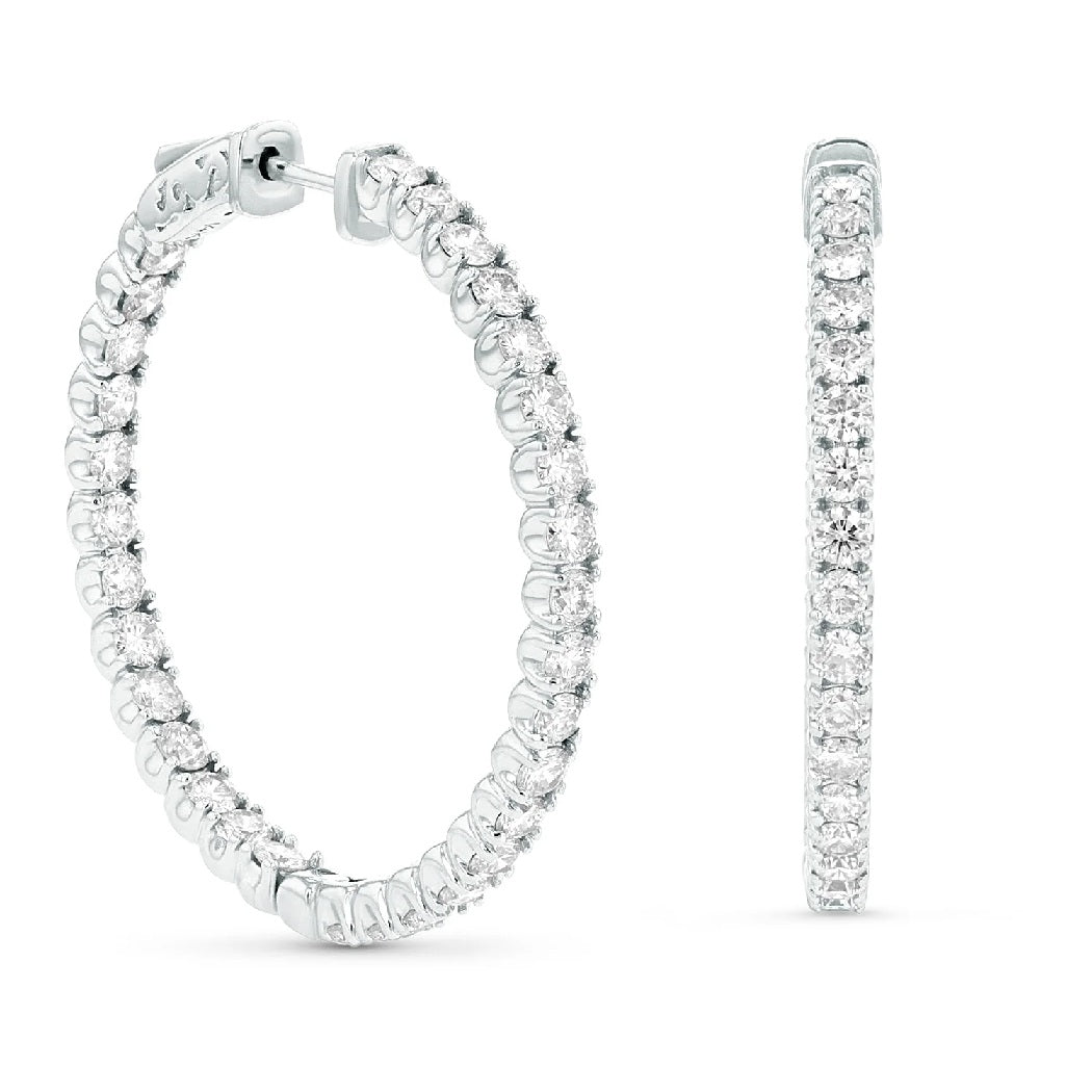 4.00 ct. Natural Round Diamonds Hoop Earrings in 14k White Gold