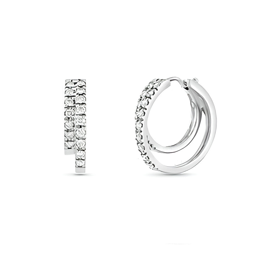 0.65 ct. Natural Round Diamonds Double Hoop Earrings in 14k White Gold