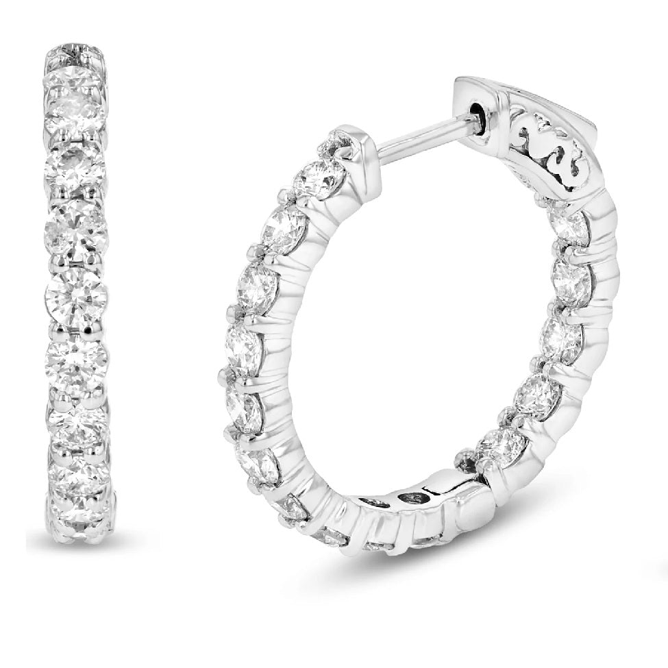 2.50 ct. Natural Round Diamonds Inside-Out Hoop Earrings in 14k White Gold