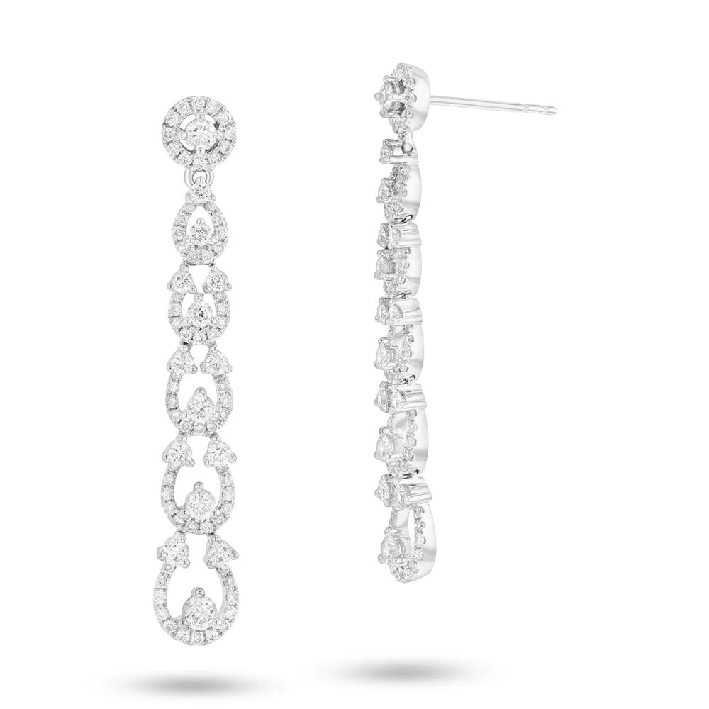 1.54 ct. Natural Round Diamonds Fashion Dangling Earrings in 14k White Gold