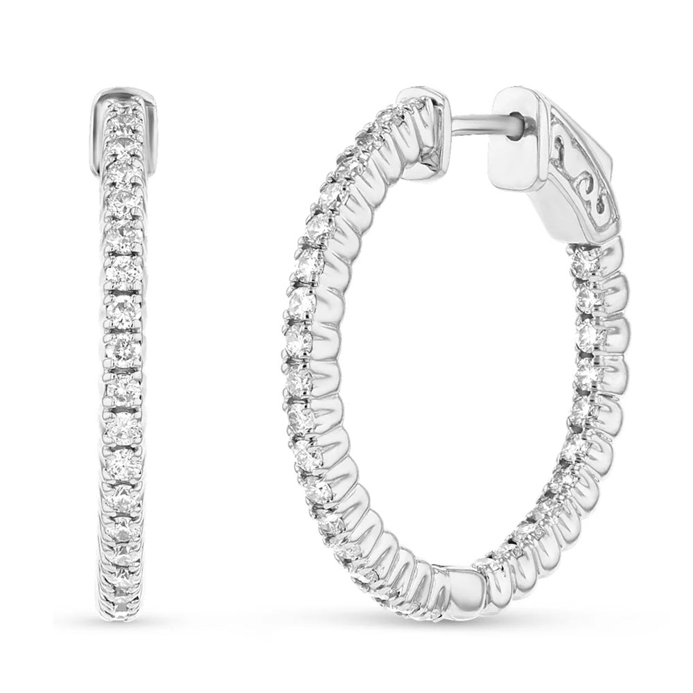 1.00 ct. Natural Round Diamonds Hoop Earrings in 14k White Gold