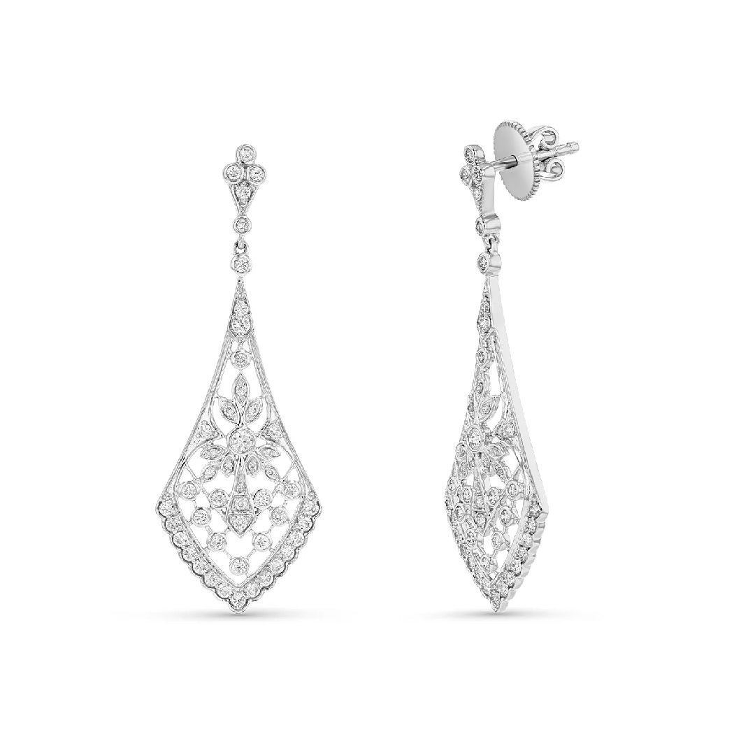 0.94 ct. Natural Diamonds Dangling Earrings in 18k White Gold