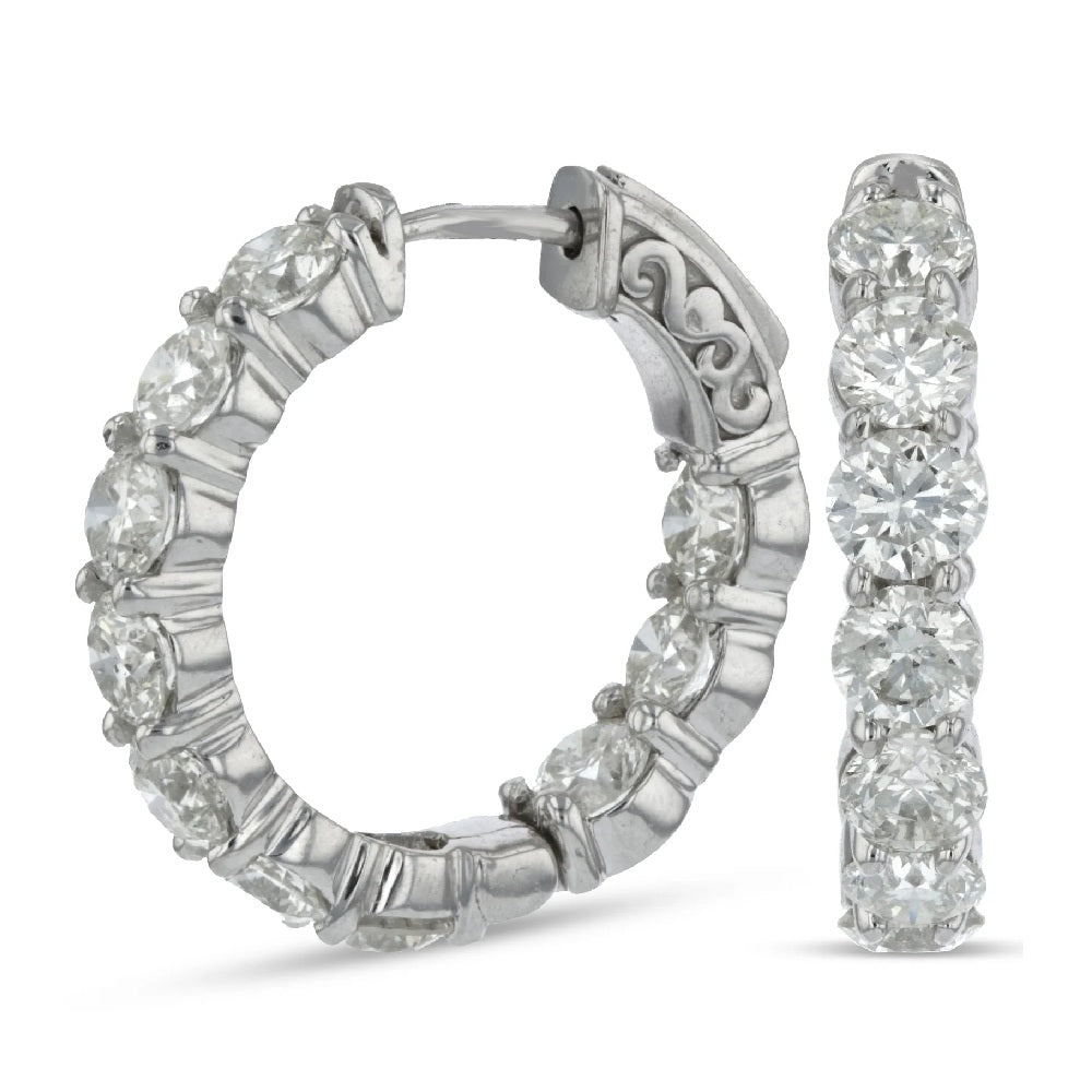 5.00 ct. Natural Round Diamonds Inside-Out Hoop Earrings in 14k White Gold