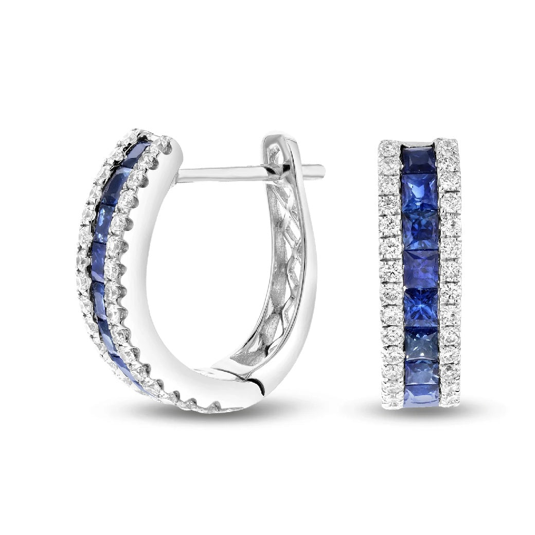 1.67 ct. Natural Blue Sapphires & Diamonds Hoop Earrings in 18k White Gold
